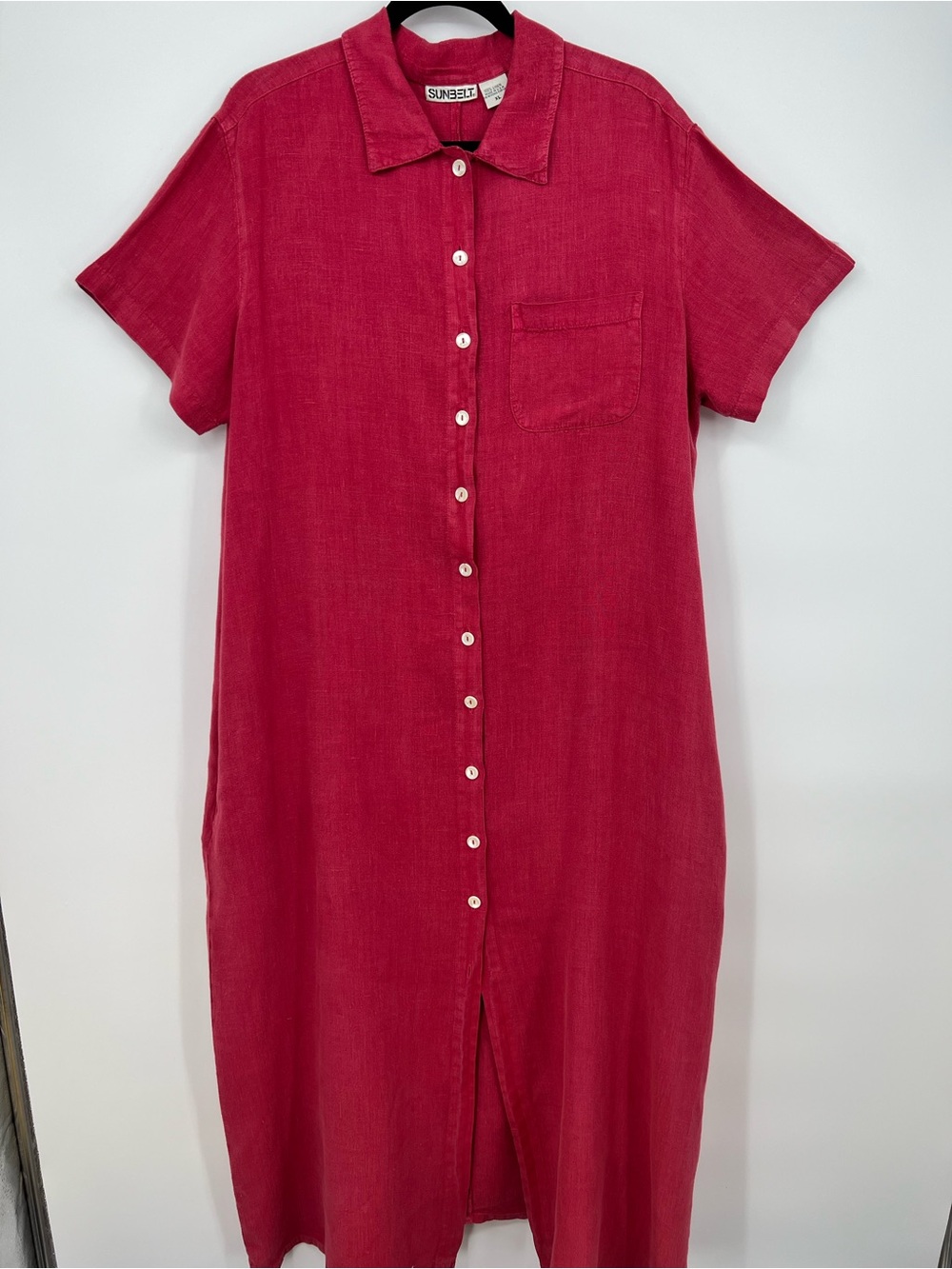 Sunbelt Vintage Raspberry Red Short-Sleeve Button-Front Maxi Dress-size XL